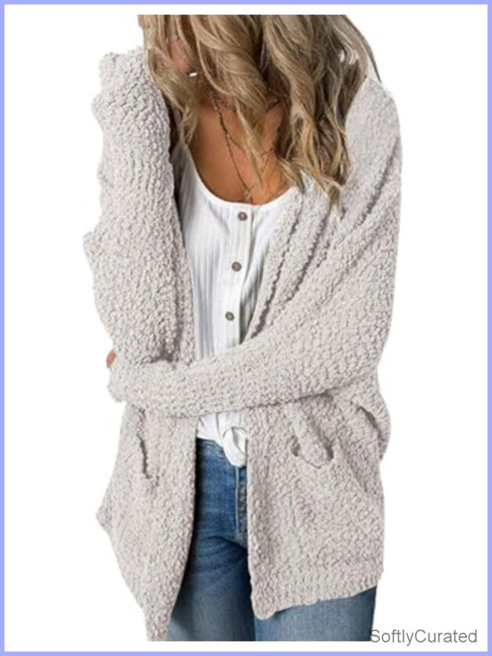 Womens Fuzzy Chunky Oversized Cardigan Sweater Popcorn Knit